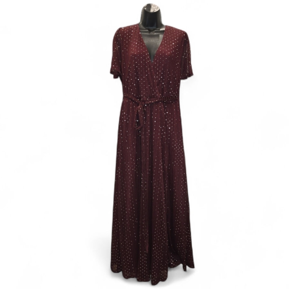Simplee Burgundy Maxi Dress with Slit - Picture 2 of 6